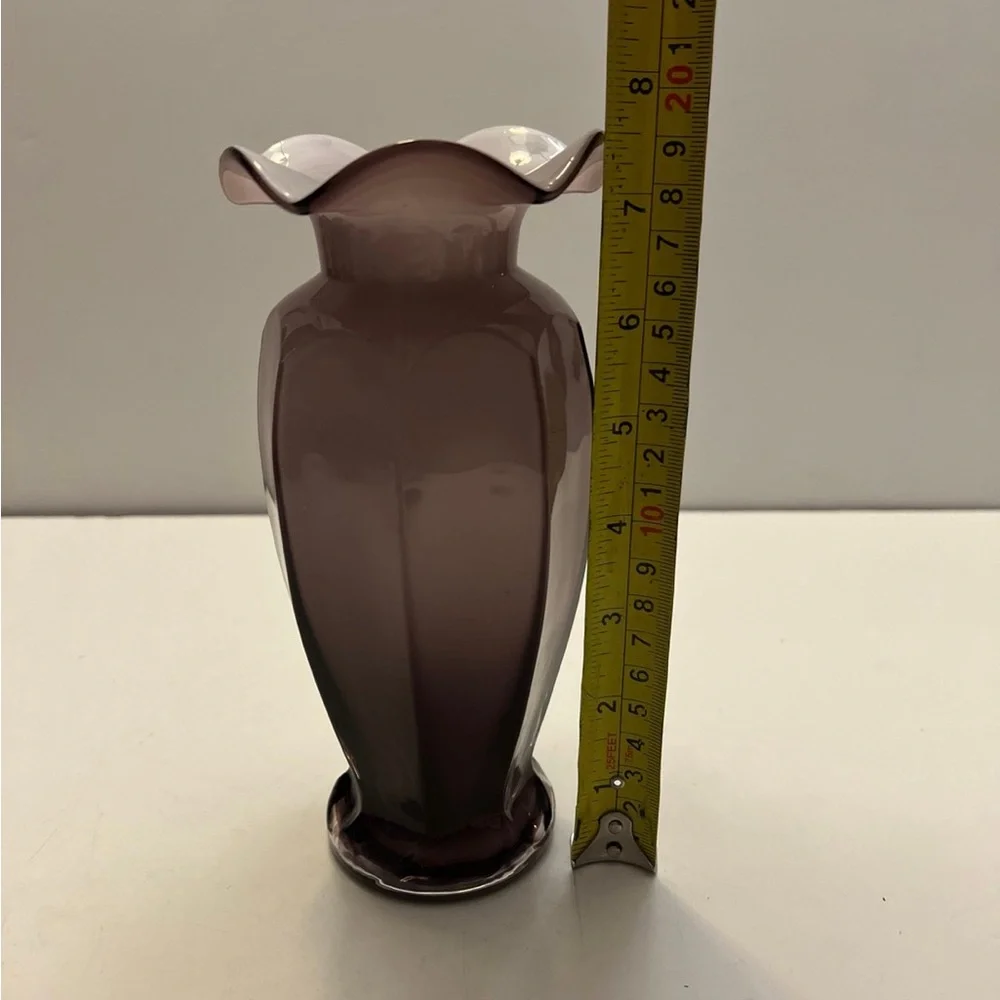 Vintage Cased Glass Vase Amethyst White and Clear Paneled Purple Cased Glass